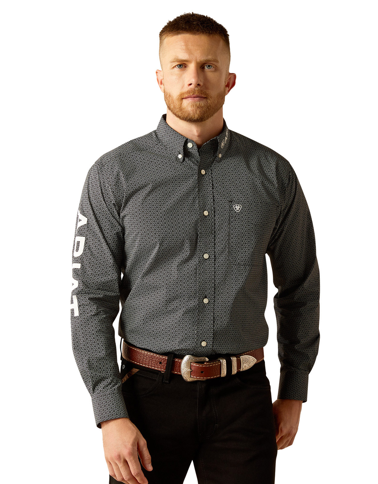 Ariat Men's Team Logo Long Sleeve Print Button Down Shirt - Black/White (Closeout)