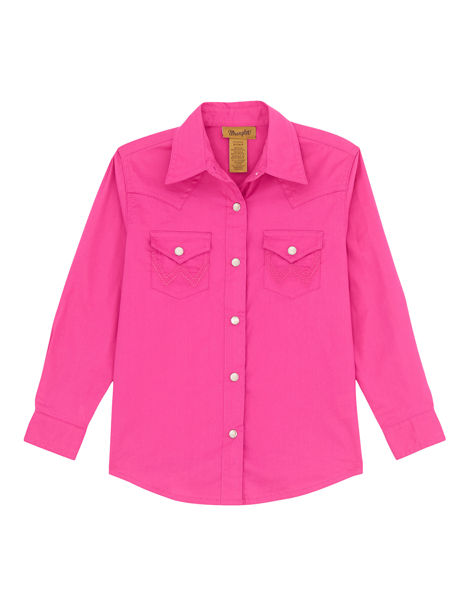 Wrangler Girls' Long Sleeve Solid Snap Shirt - Pink
