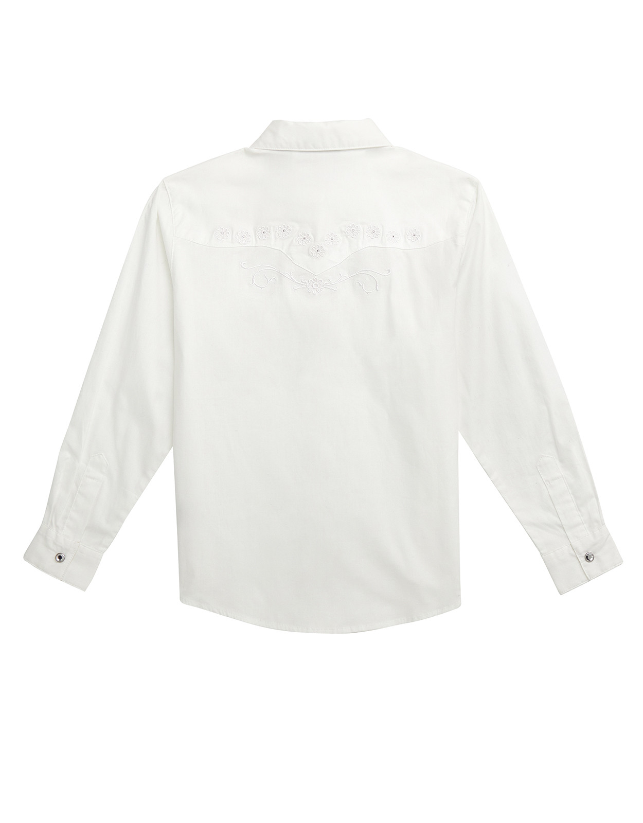 Wrangler Girls' Long Sleeve Embroidered Snap Shirt - White