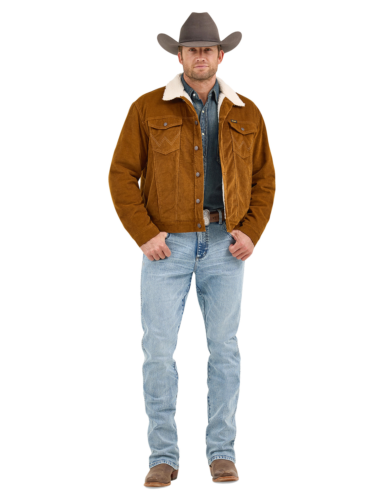 Wrangler Men's Sherpa Lined Corduroy Button Down Jacket - Copper