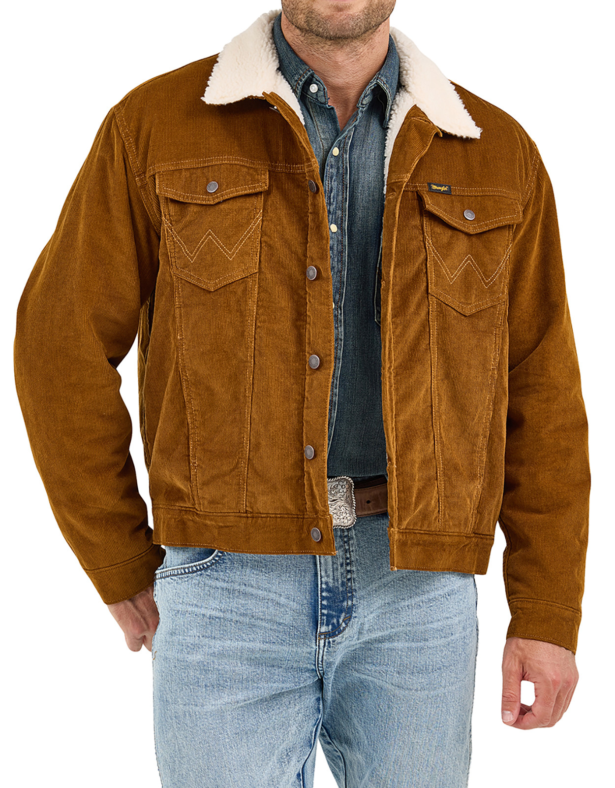 Wrangler Men's Sherpa Lined Corduroy Button Down Jacket - Copper