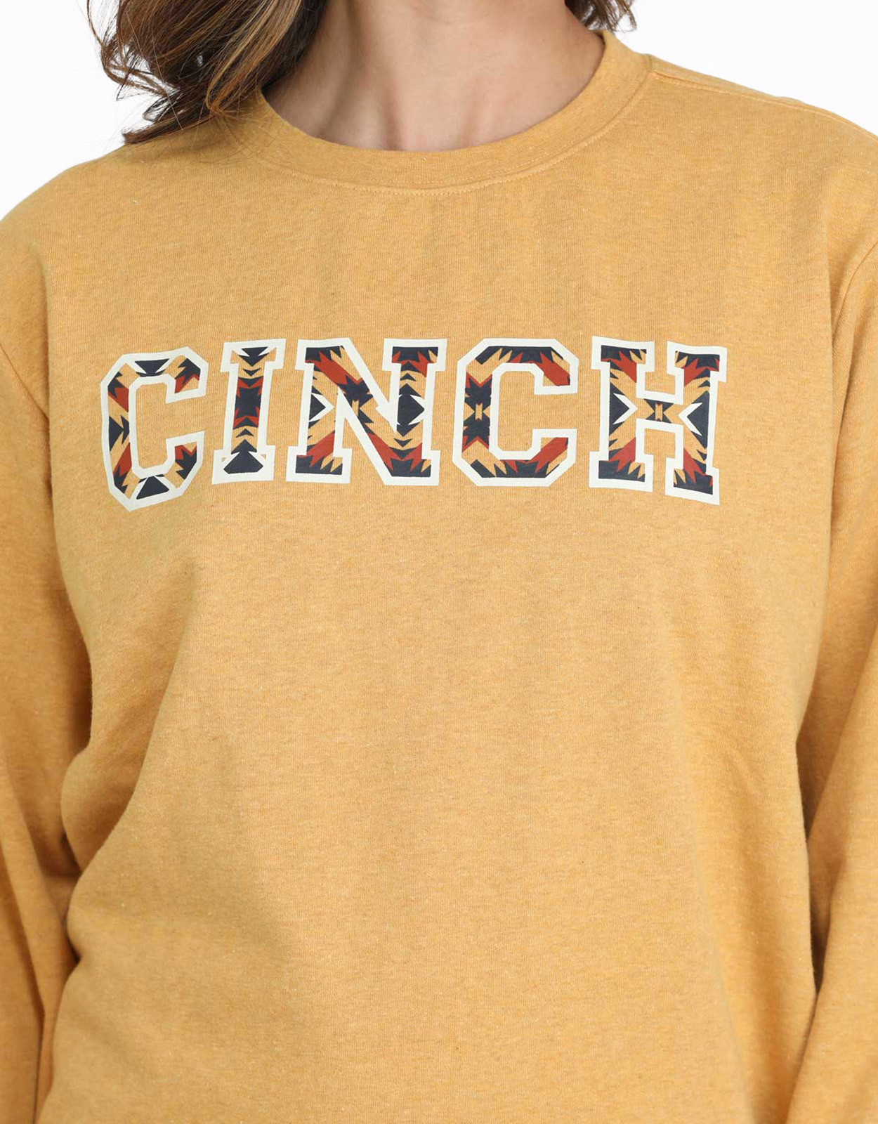 Cinch Women's Long Sleeve Logo Print Sweatshirt - Gold (Closeout)