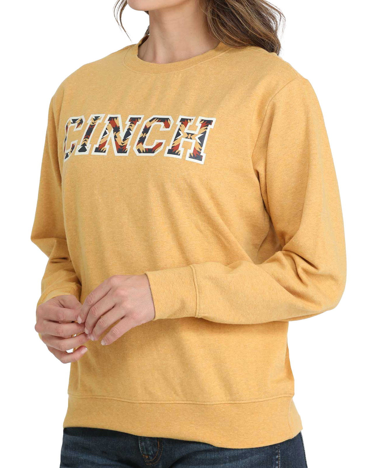 Cinch Women's Long Sleeve Logo Print Sweatshirt - Gold (Closeout)