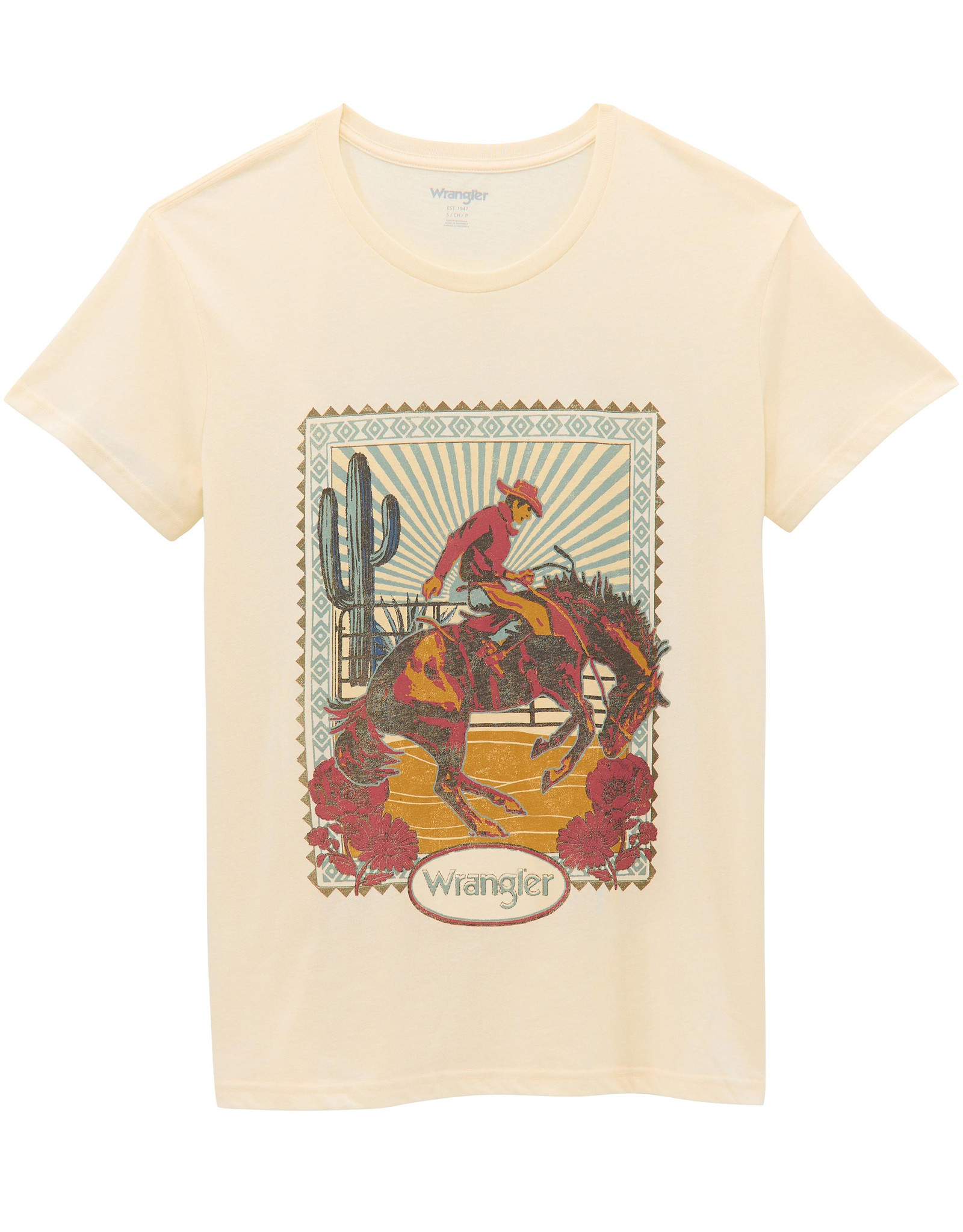 Wrangler Retro Women's Boyfriend Fit Short Sleeve "Bronc Rider" Print Tee Shirt - Cream
