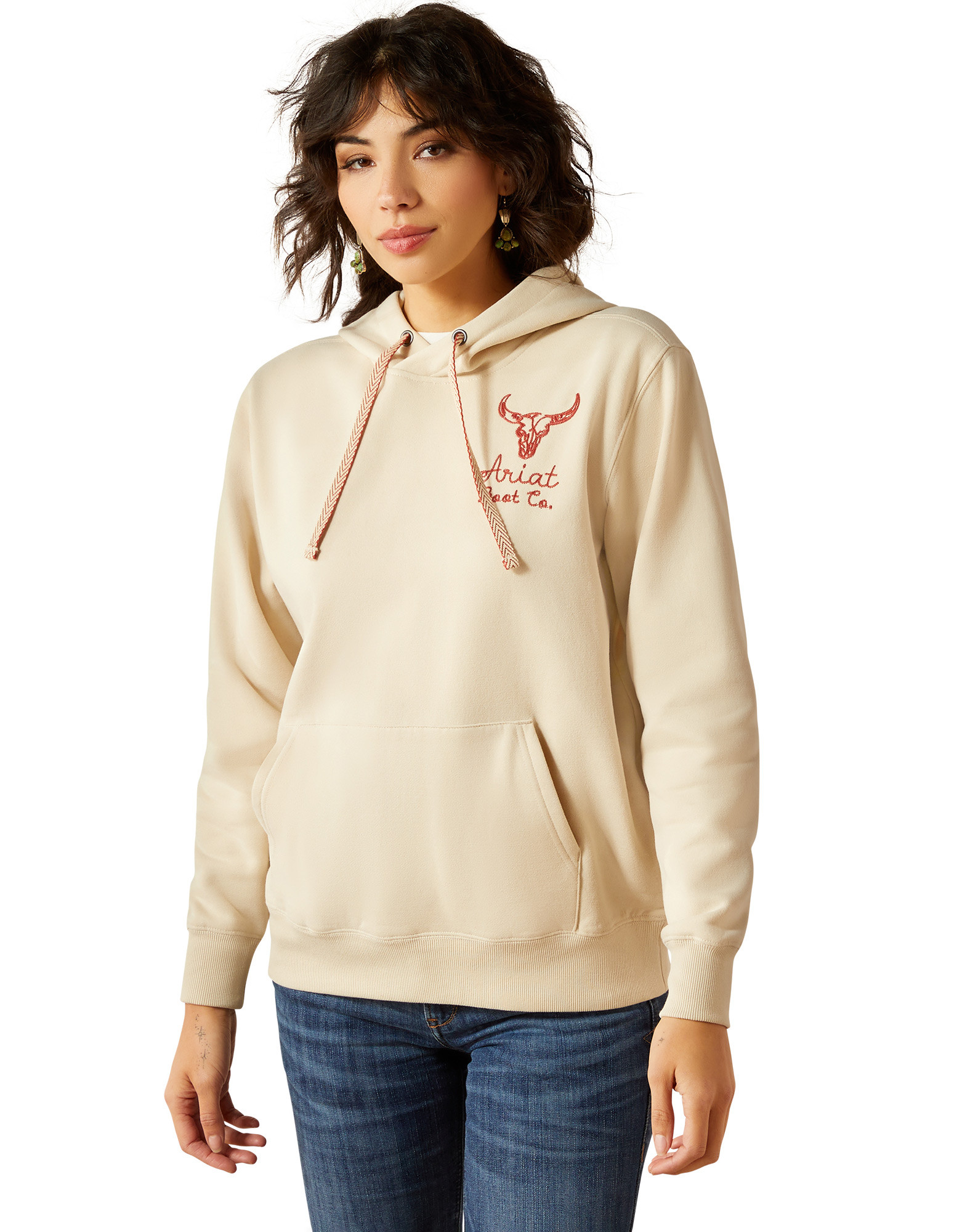 Ariat Women's Solid Embroidered Logo Pullover Hoodie - Beige