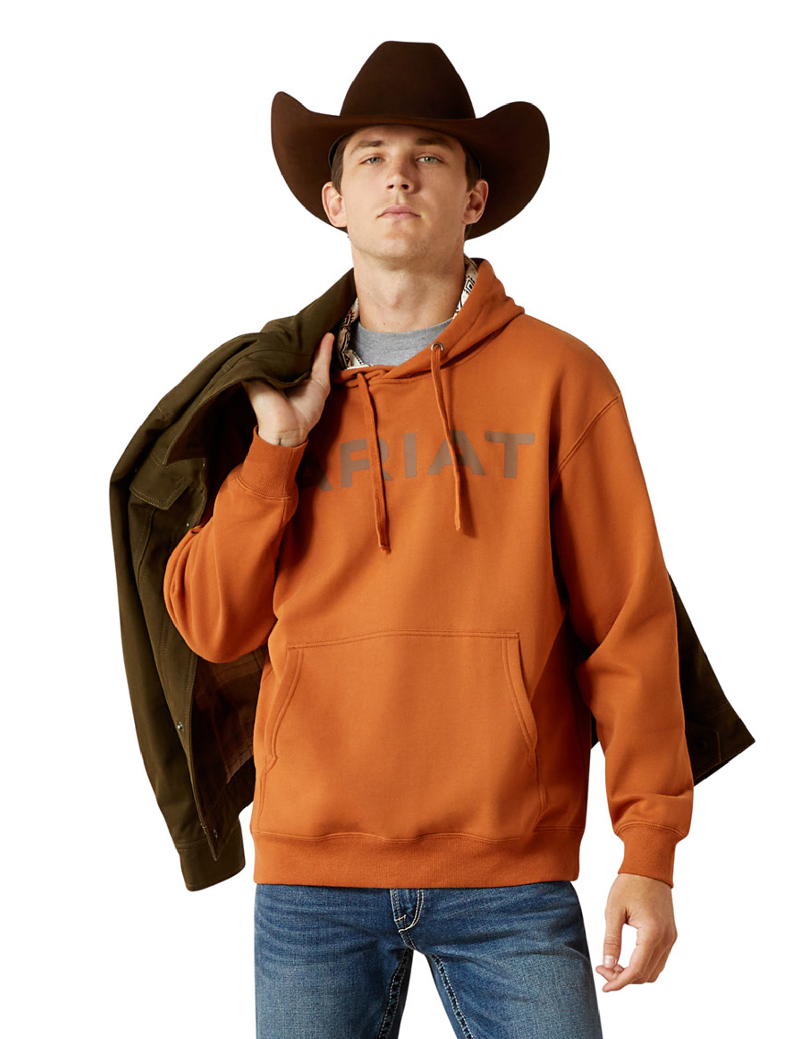 Ariat Men's Solid Logo Print Pullover Hoodie - Burnt Orange