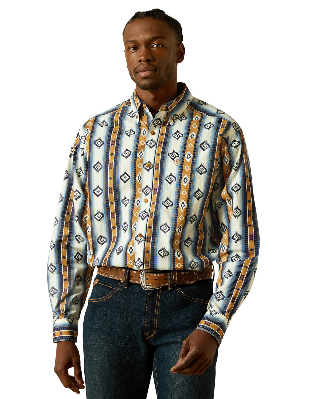 Ariat Men's Casual Series Long Sleeve Print Button Down Shirt - Blue/Brown
