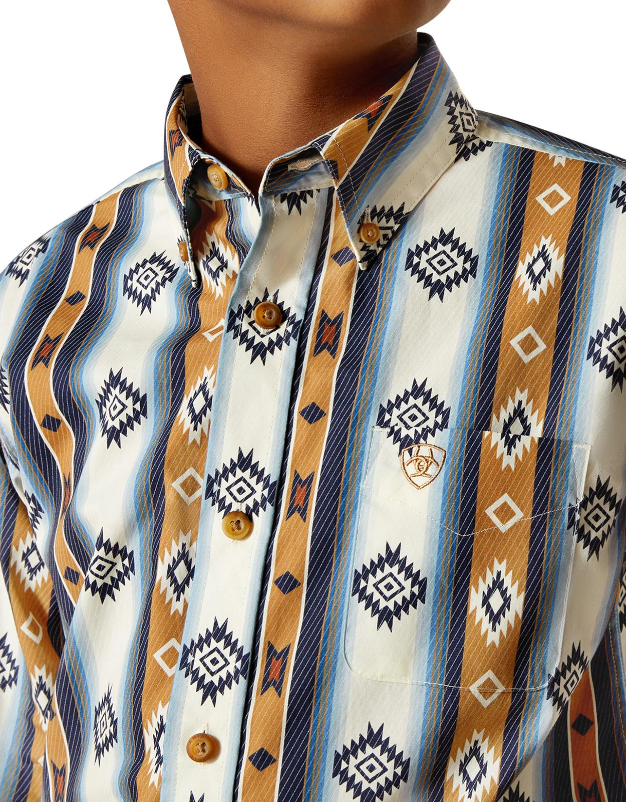 Ariat Boys' Casual Series Long Sleeve Print Button Down Shirt - Blue/Brown