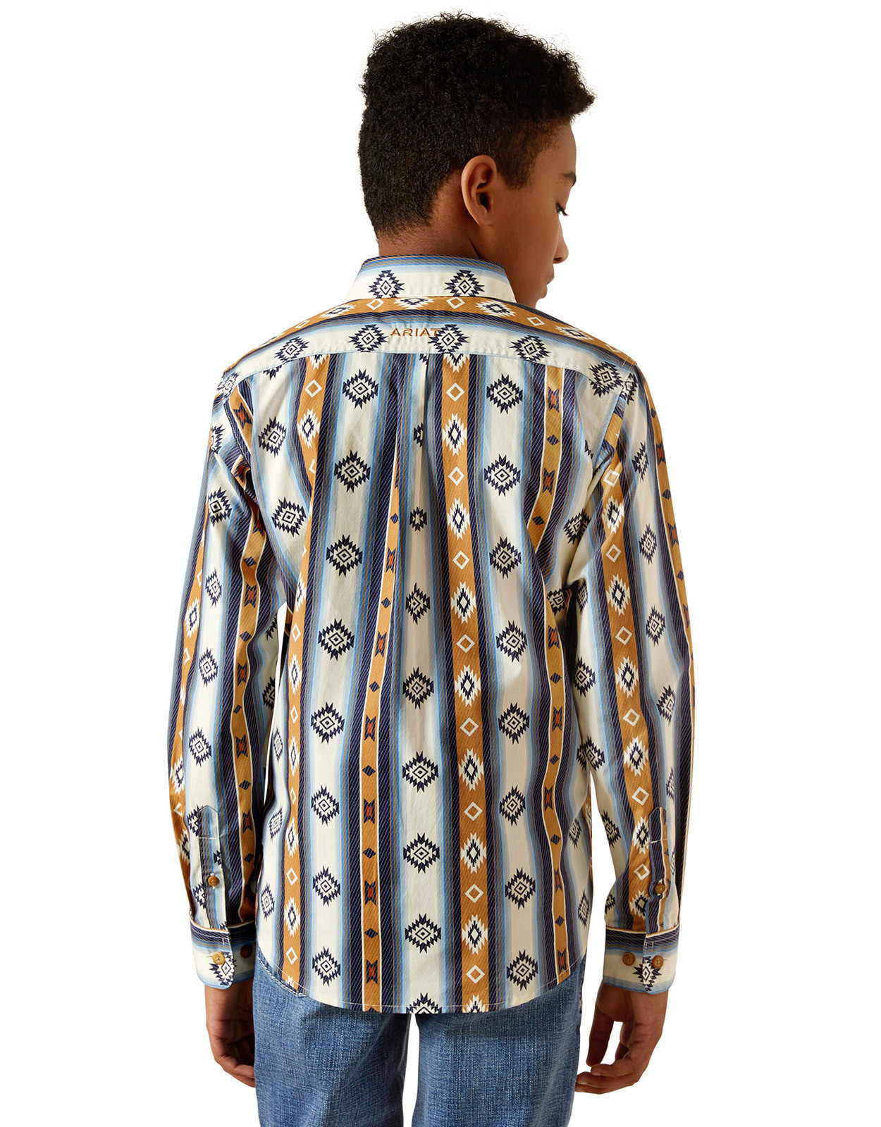 Ariat Boys' Casual Series Long Sleeve Print Button Down Shirt - Blue/Brown