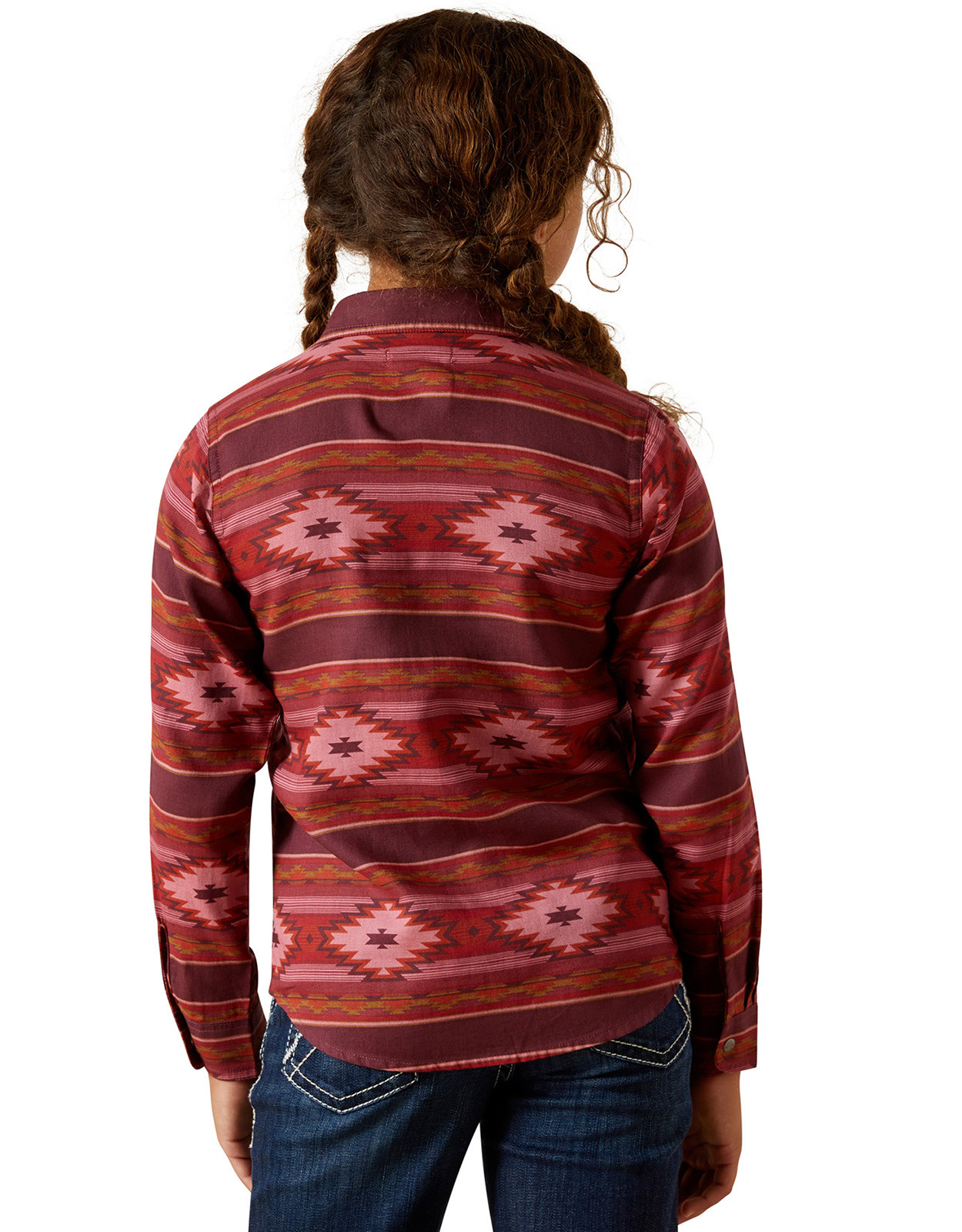 Ariat Girls' Long Sleeve Print Button Shirt - Dark Pink