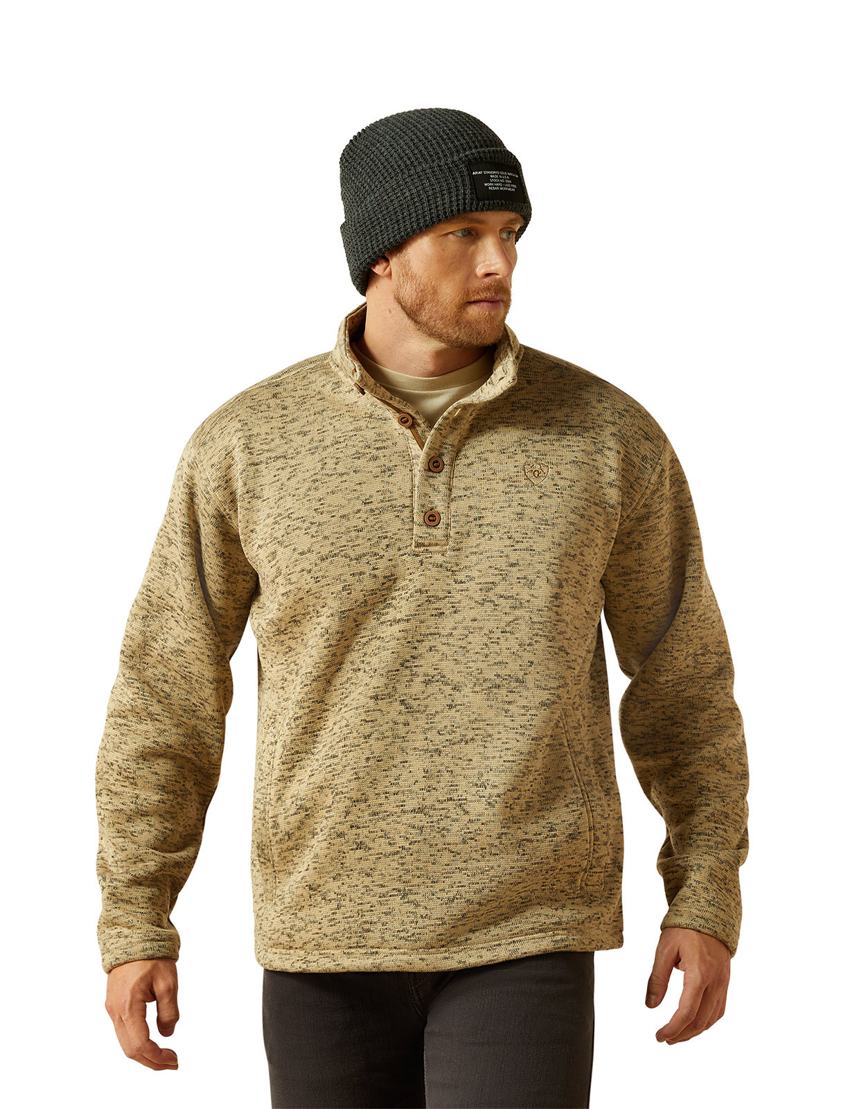 Ariat Men's Caldwell 1/4 Button Heather Pullover - Beige