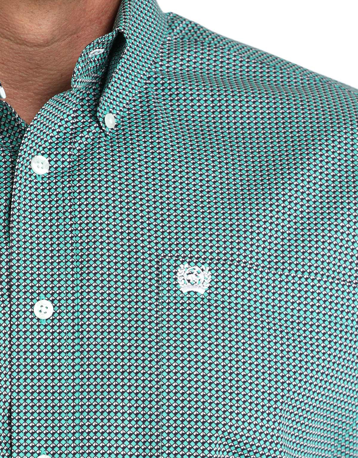 Cinch Men's Long Sleeve Print Button Down Shirt - Turquoise/Blue