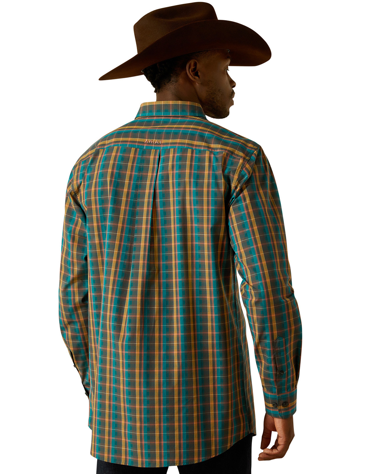 Ariat Men's Pro Series Fitted Long Sleeve Plaid Button Down Shirt - Teal/Tan (Closeout)
