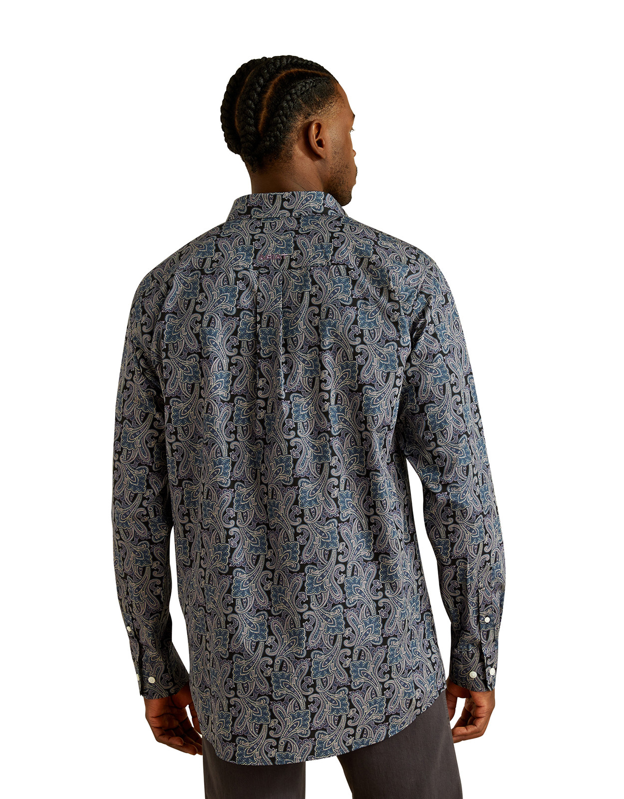 Ariat Men's Wrinkle Free Long Sleeve Print Button Down Shirt - Navy/Purple