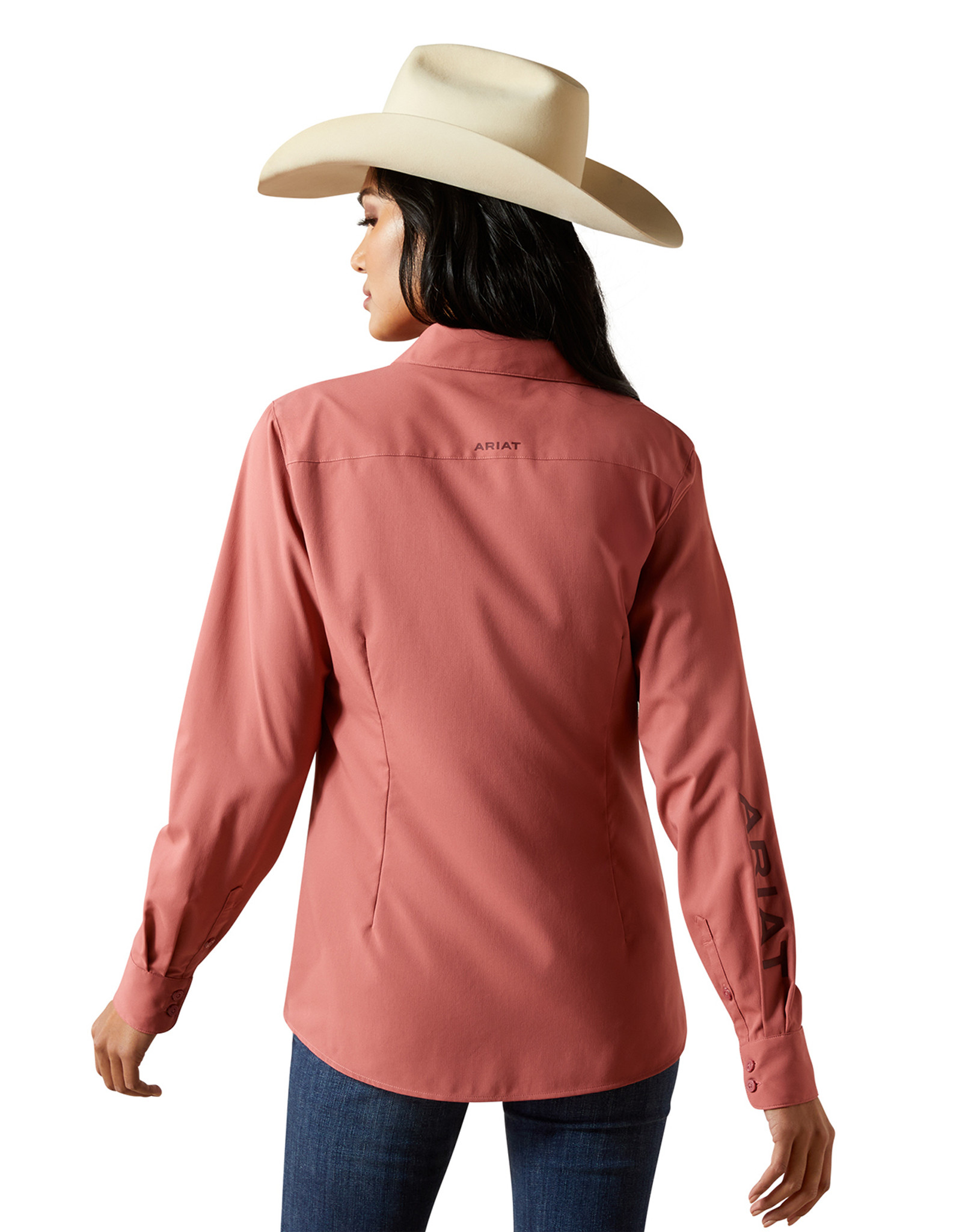 Ariat Women's Team Logo Stretch Long Sleeve Solid Button Down Shirt - Mauve