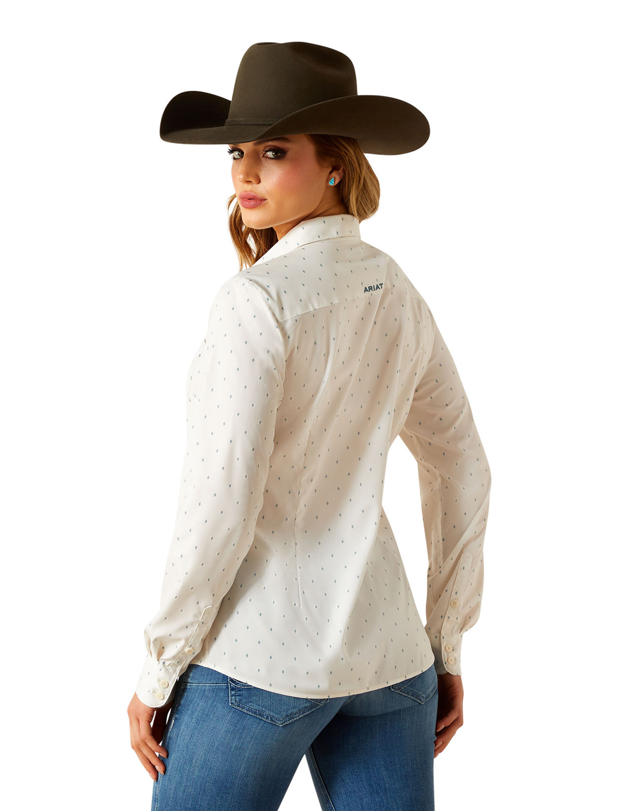 Ariat Women's Kirby Stretch Long Sleeve Print Button Down Shirt - Cream/Teal