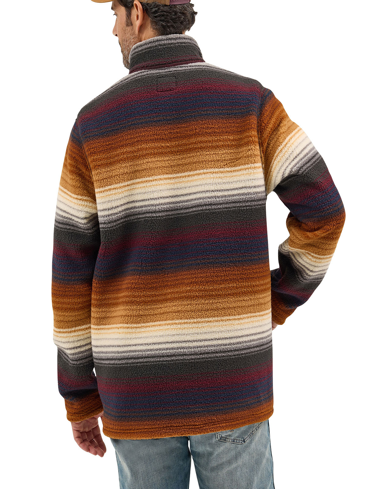Wrangler Men's Sherpa 1/4 Zip Stripe Pullover - Rust