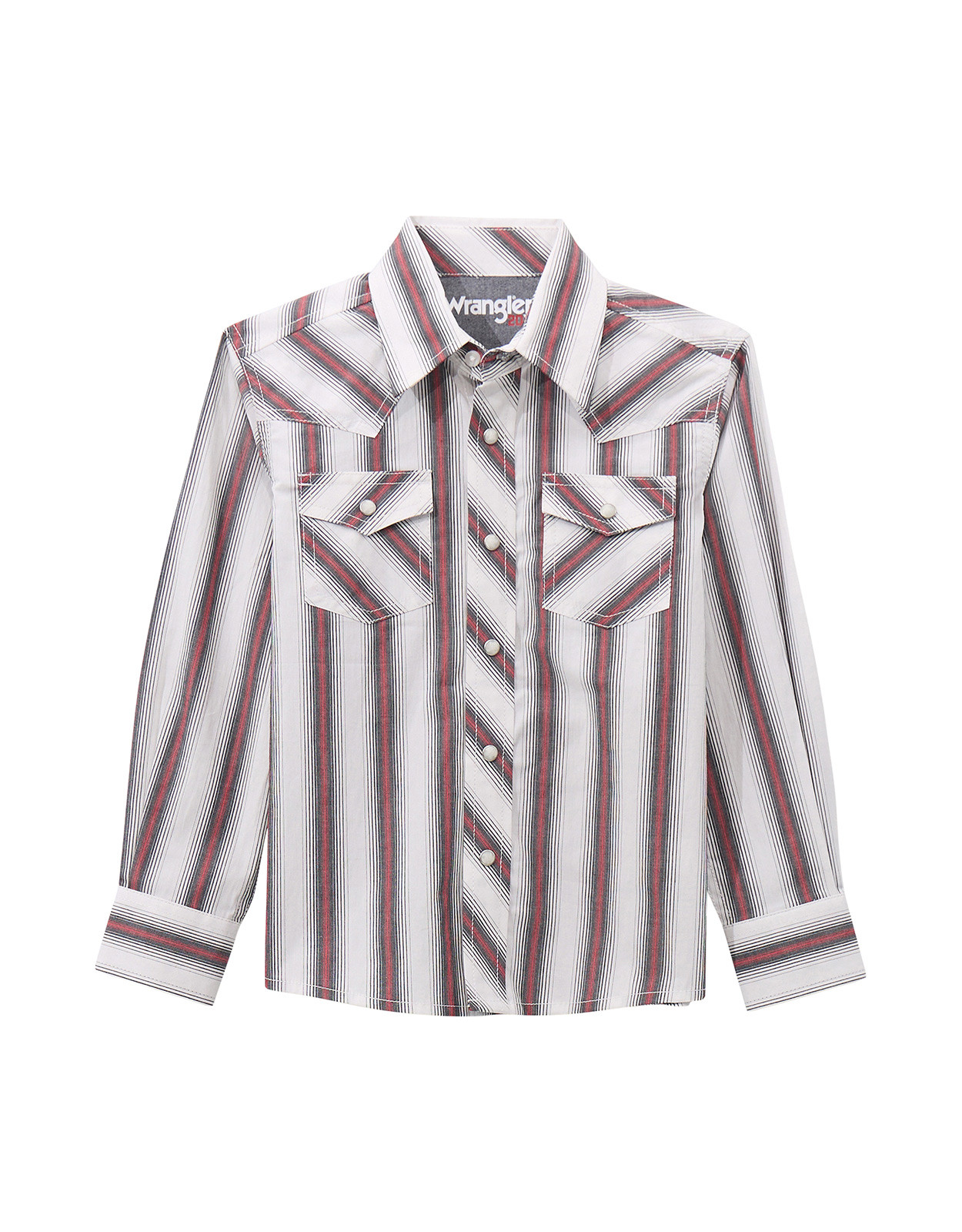 Wrangler 20X Boys' Long Sleeve Stripe Snap Shirt -White/Red