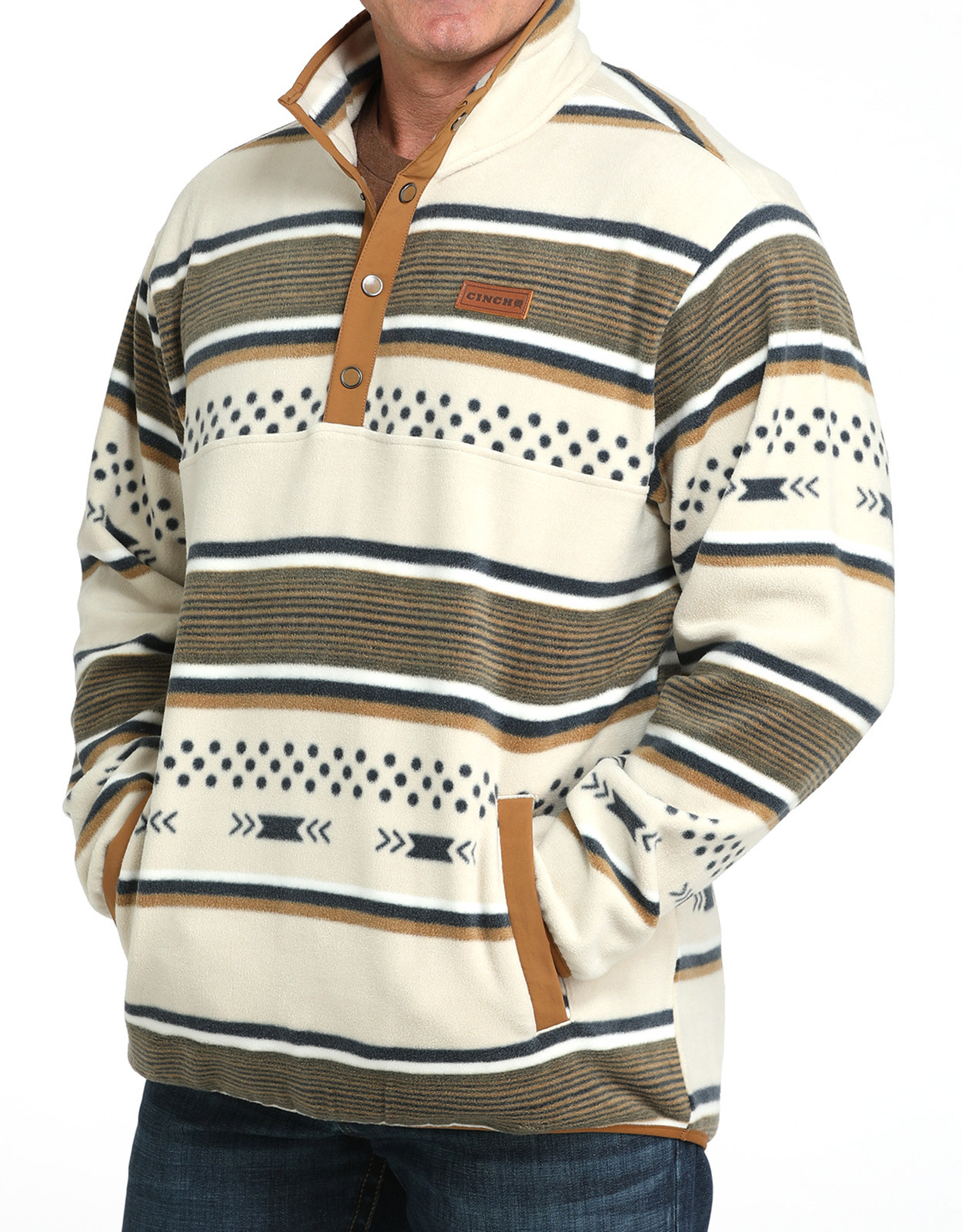 Cinch Men's Polar Fleece 1/4 Snap Print Pullover - Cream