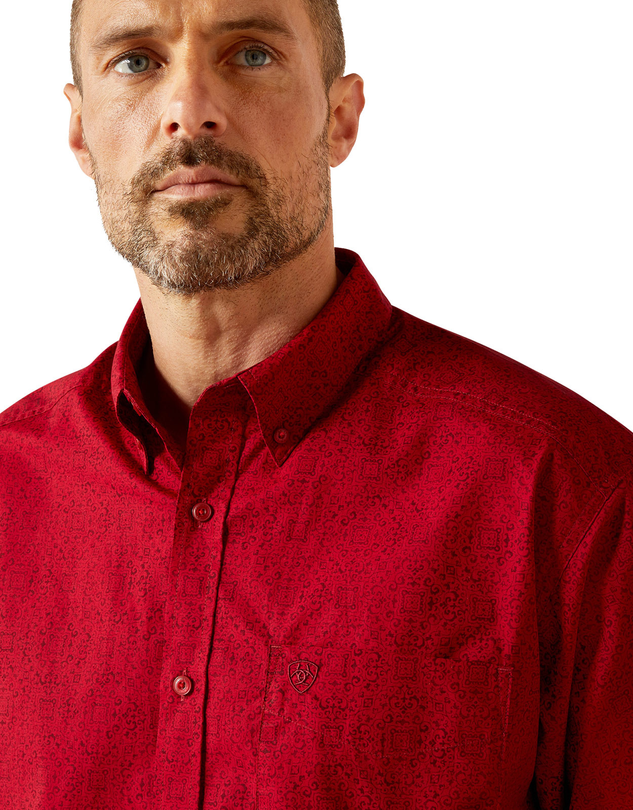 Ariat Men's Casual Series Long Sleeve Print Button Down Shirt - Red (Closeout)