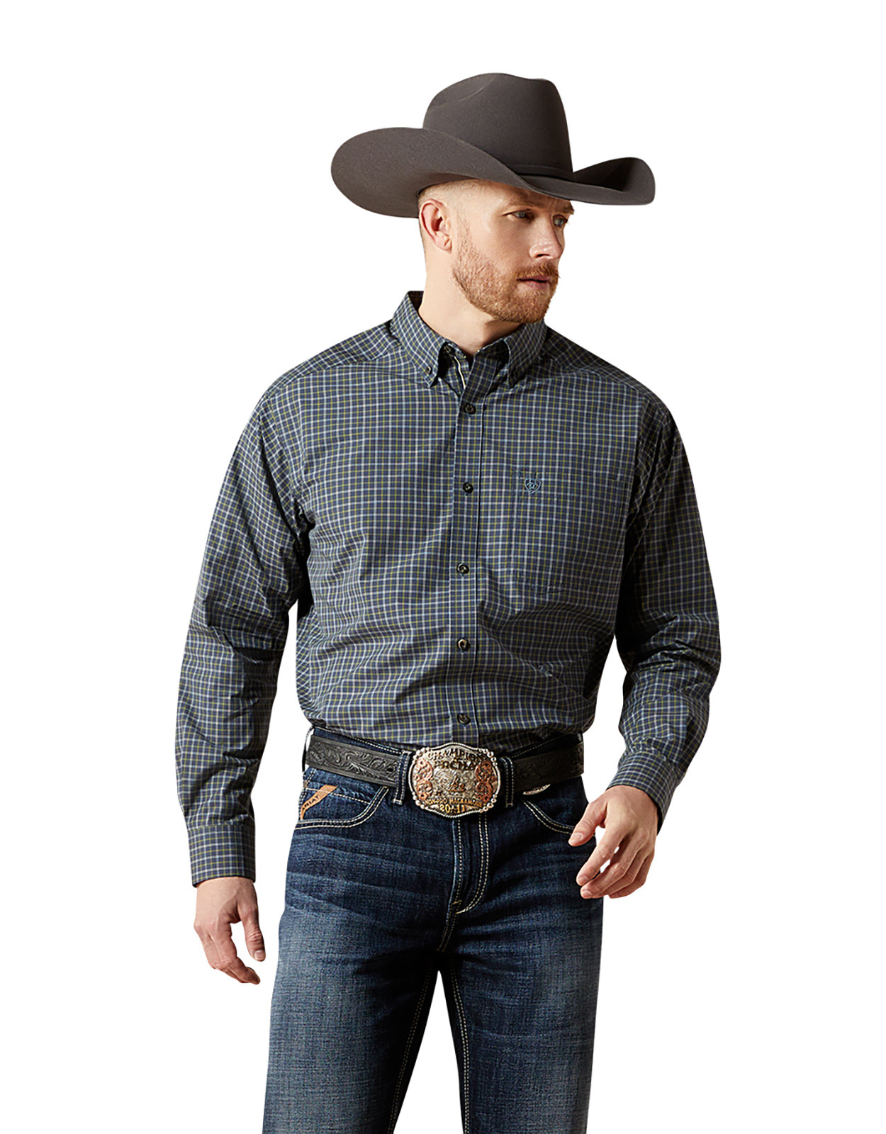 Ariat Men's Pro Series Long Sleeve Plaid Button Down Shirt - Black/Khaki