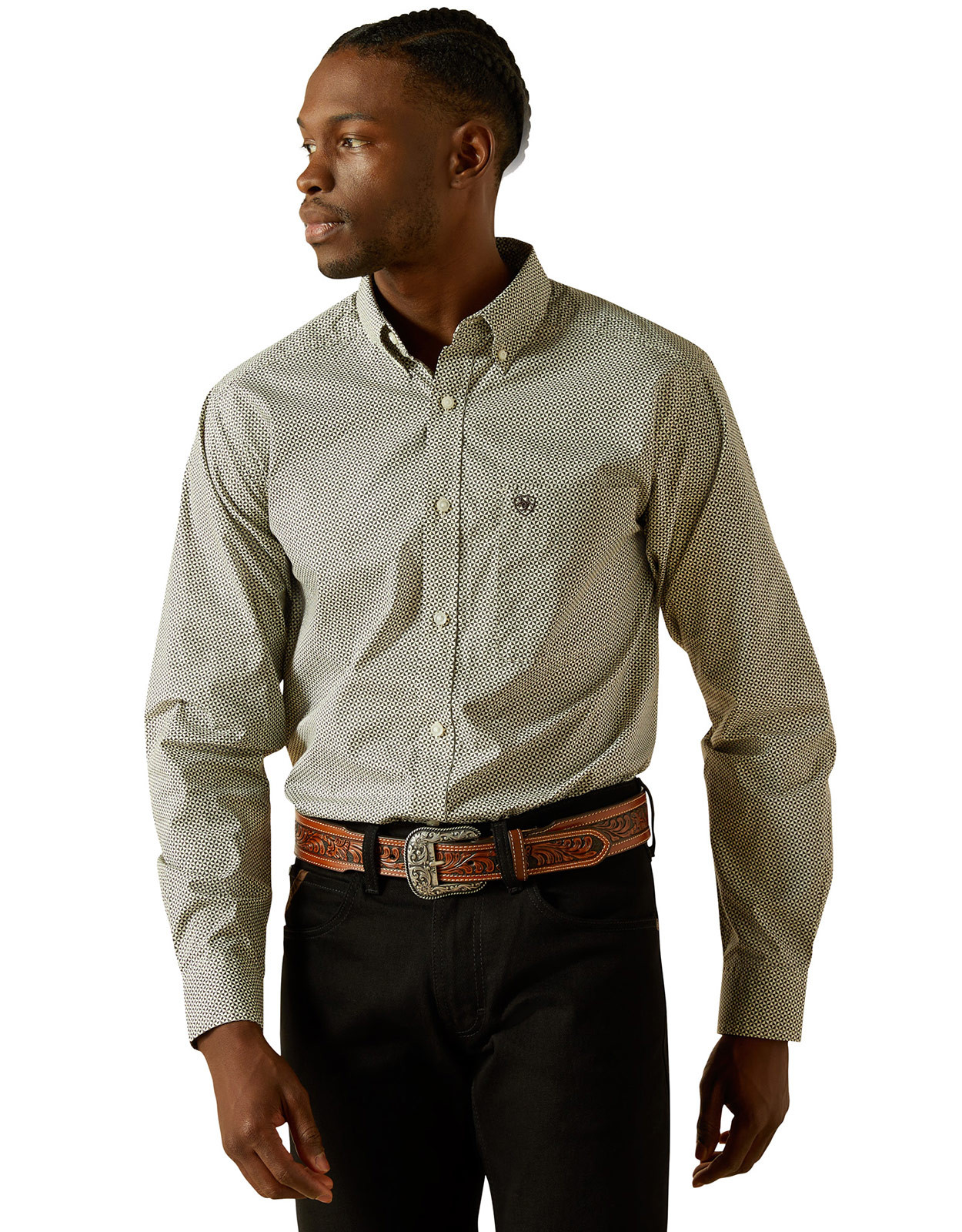 Ariat Men's Casual Series Fitted Long Sleeve Print Button Down Shirt - Black/White