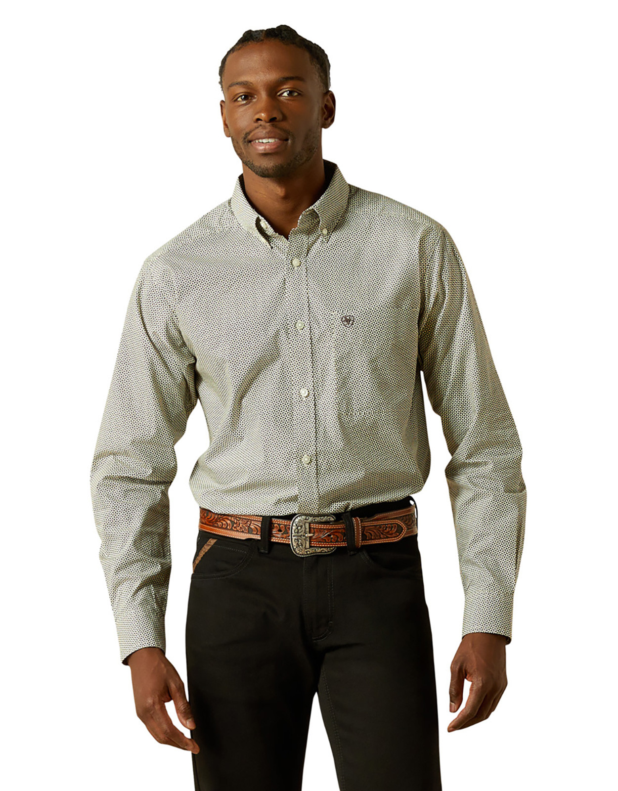 Ariat Men's Casual Series Fitted Long Sleeve Print Button Down Shirt - Black/White