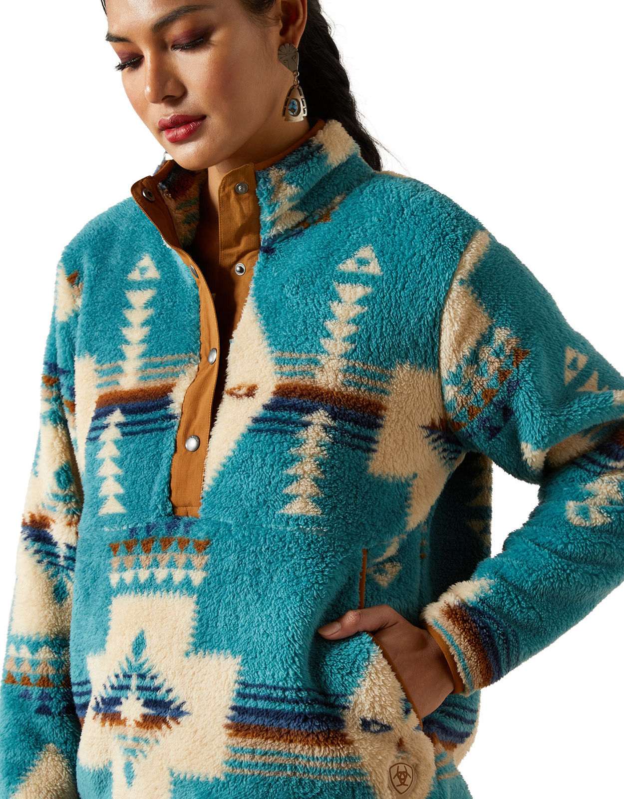Ariat Women's Berber 1/2 Snap Southwest Print Pullover - Aqua