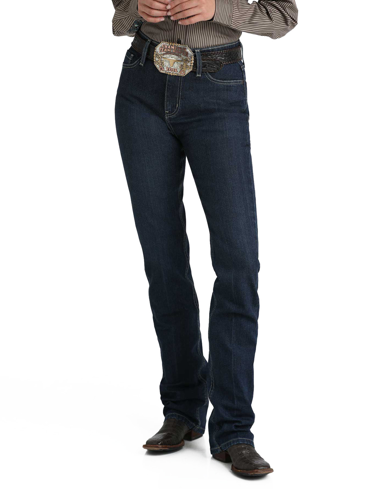 Cinch Women's Keri Stretch High Rise Straight Fit Slim Boot Cut Jeans - Dark Stonewash