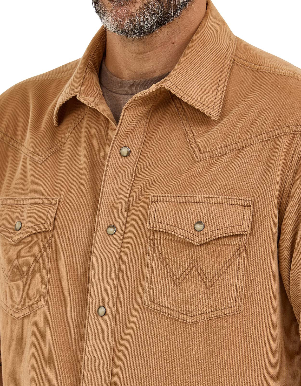 Wrangler Men's Retro Modern Fit Long Sleeve Solid Snap Shirt - Tan