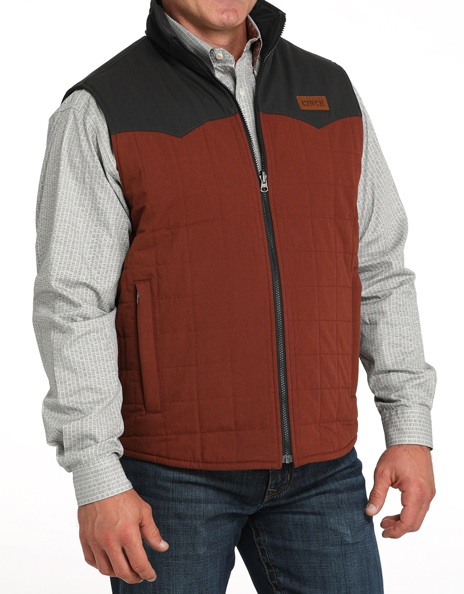 Cinch Men's Reversable Quilted Canvas Zip Vest - Rust/Black