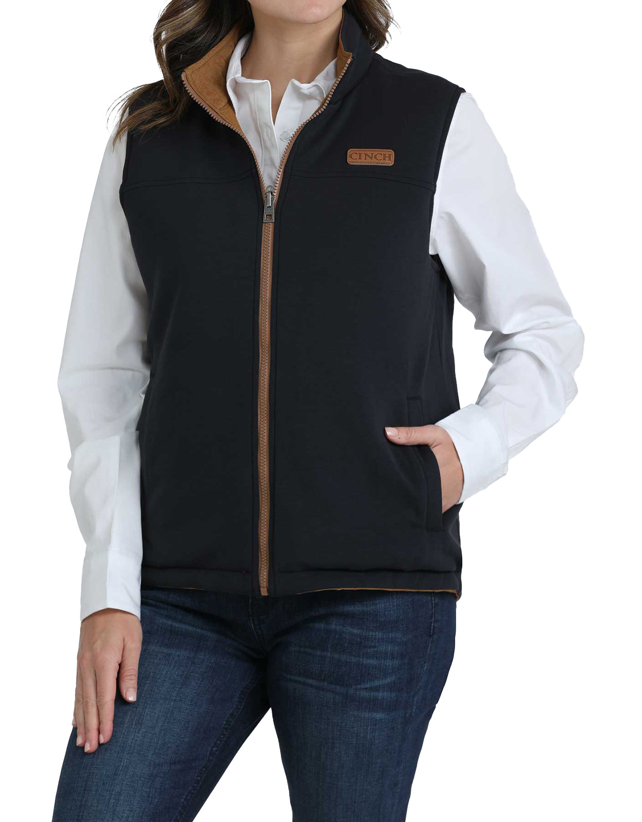 Cinch Women's Reversable Quilted Zip Vest - Khaki/Black