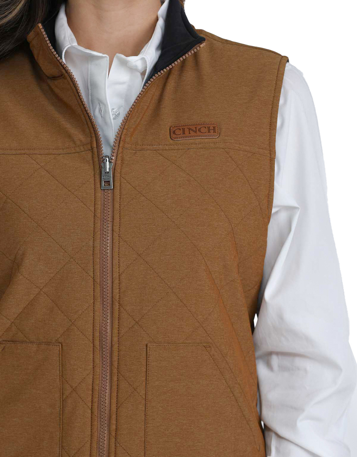 Cinch Women's Reversable Quilted Zip Vest - Khaki/Black
