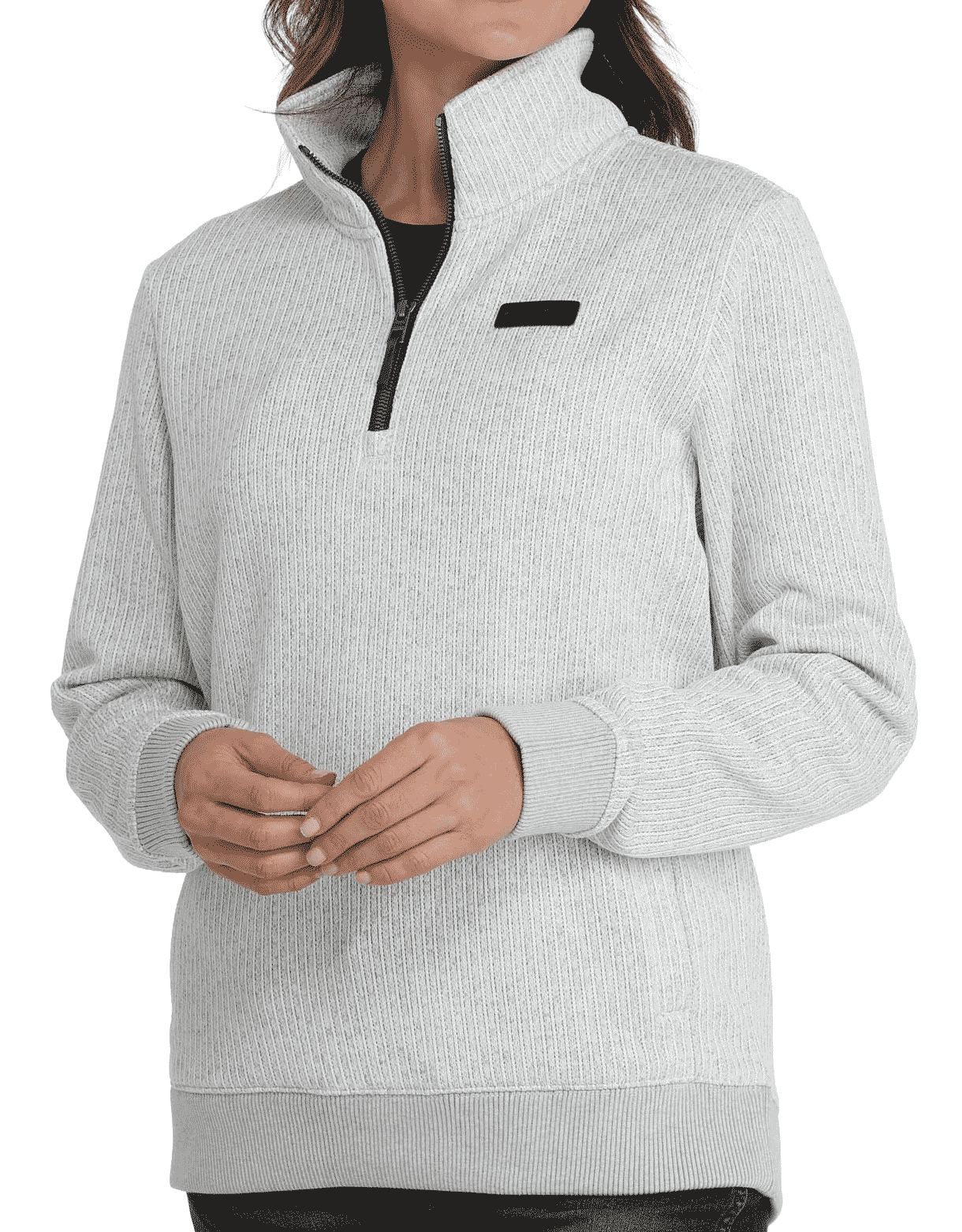 Cinch Women's 1/4 Zip Heather Pullover Sweater - White/Grey