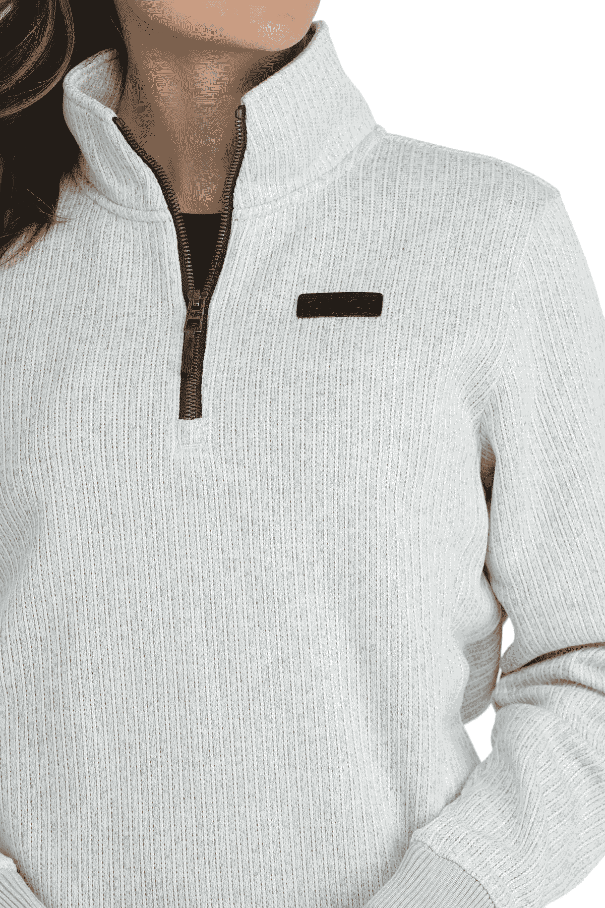 Cinch Women's 1/4 Zip Heather Pullover Sweater - White/Grey