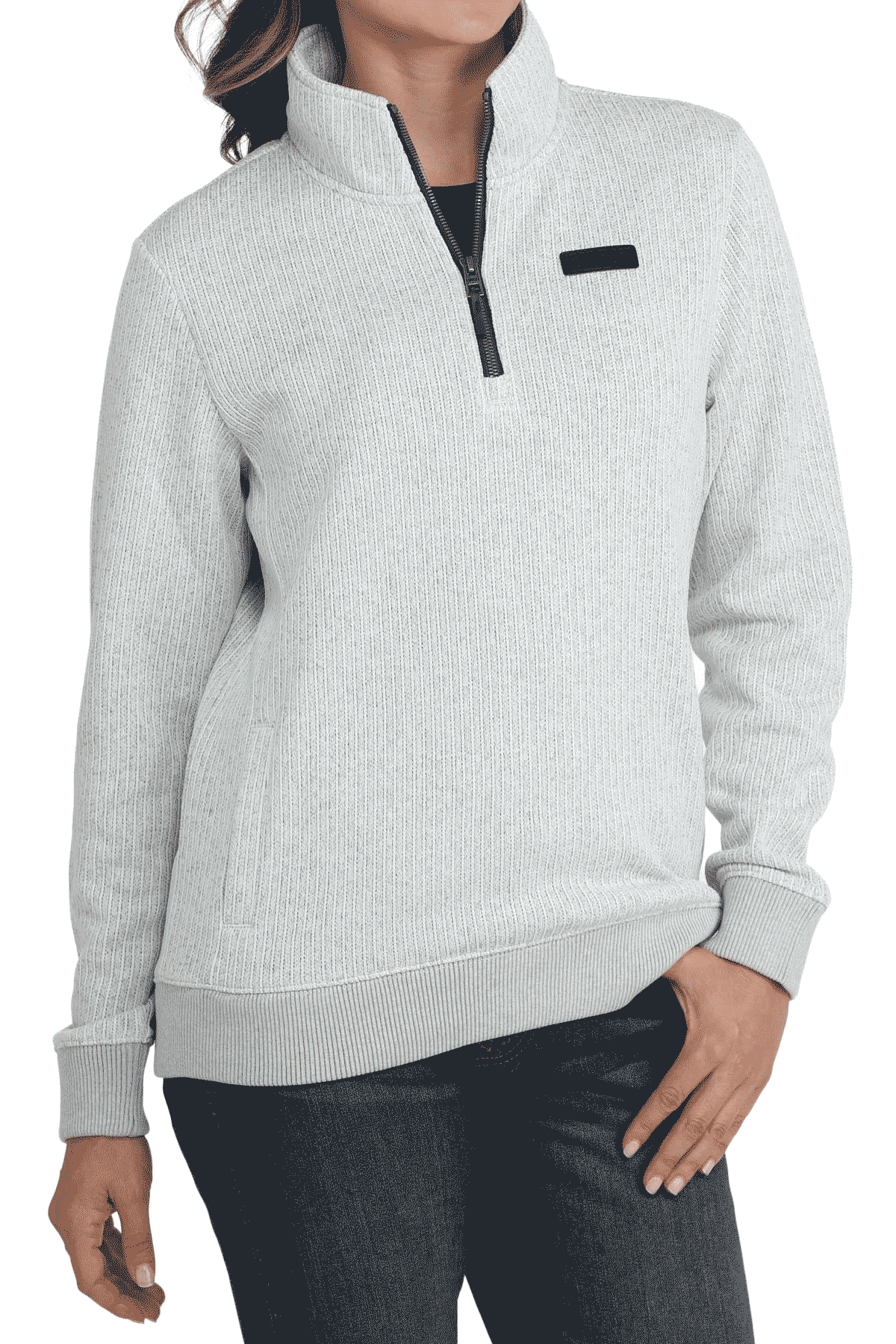 Cinch Women's 1/4 Zip Heather Pullover Sweater - White/Grey
