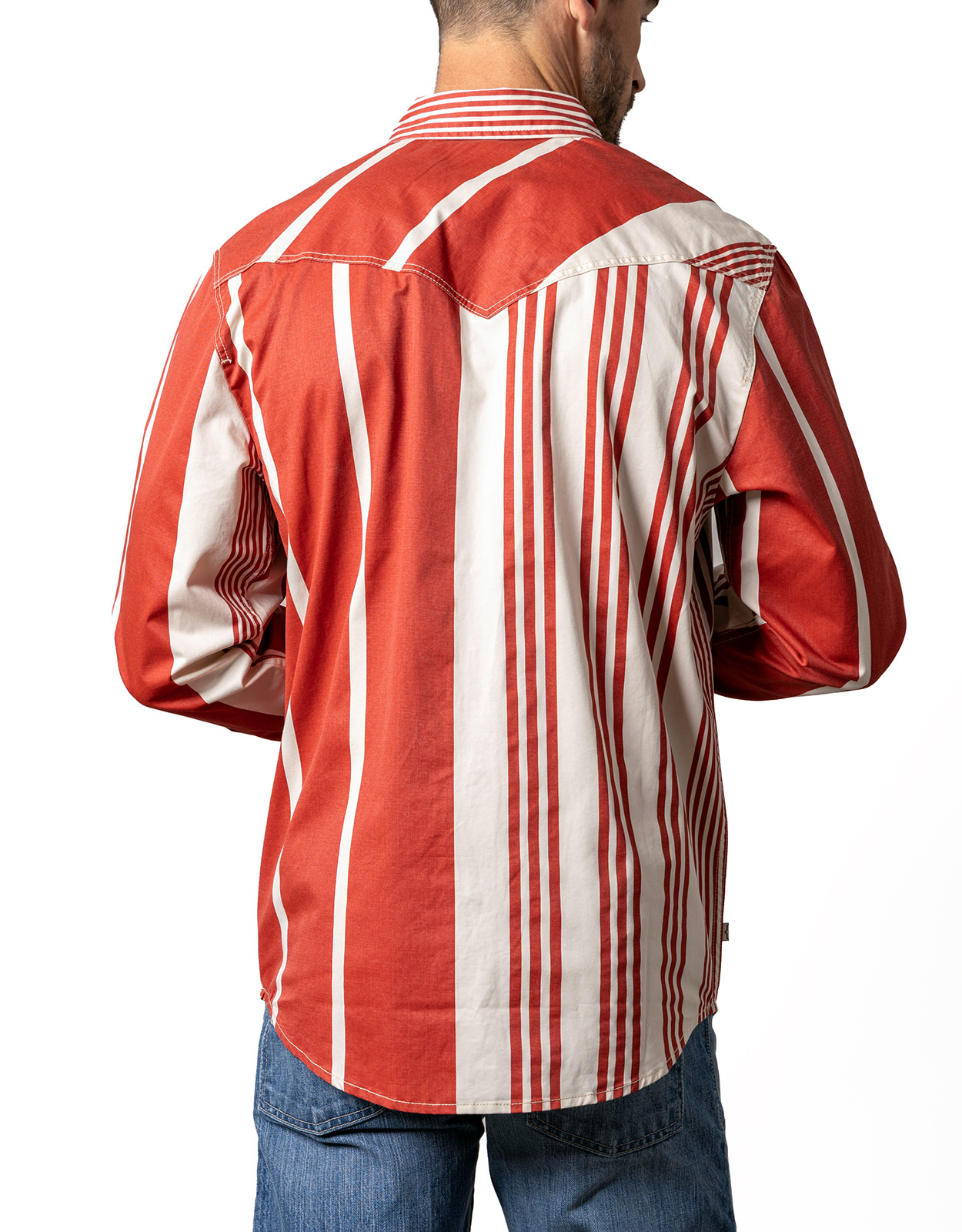 Kimes Ranch Men's Bandit Long Sleeve Stripe Snap Shirt - Natural/Red (Closeout)