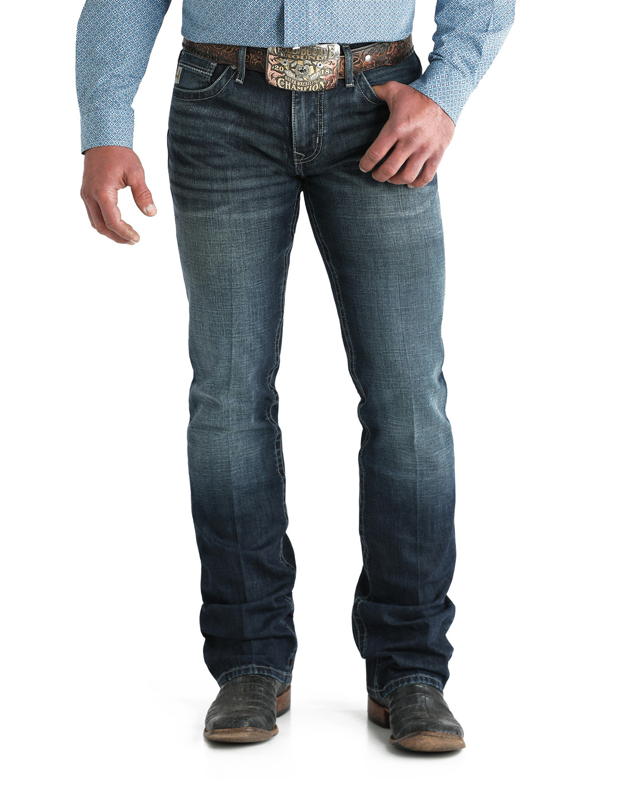 Cinch Men's Ian Stretch Mid Rise Slim Fit Boot Cut Jeans - Dark Stone