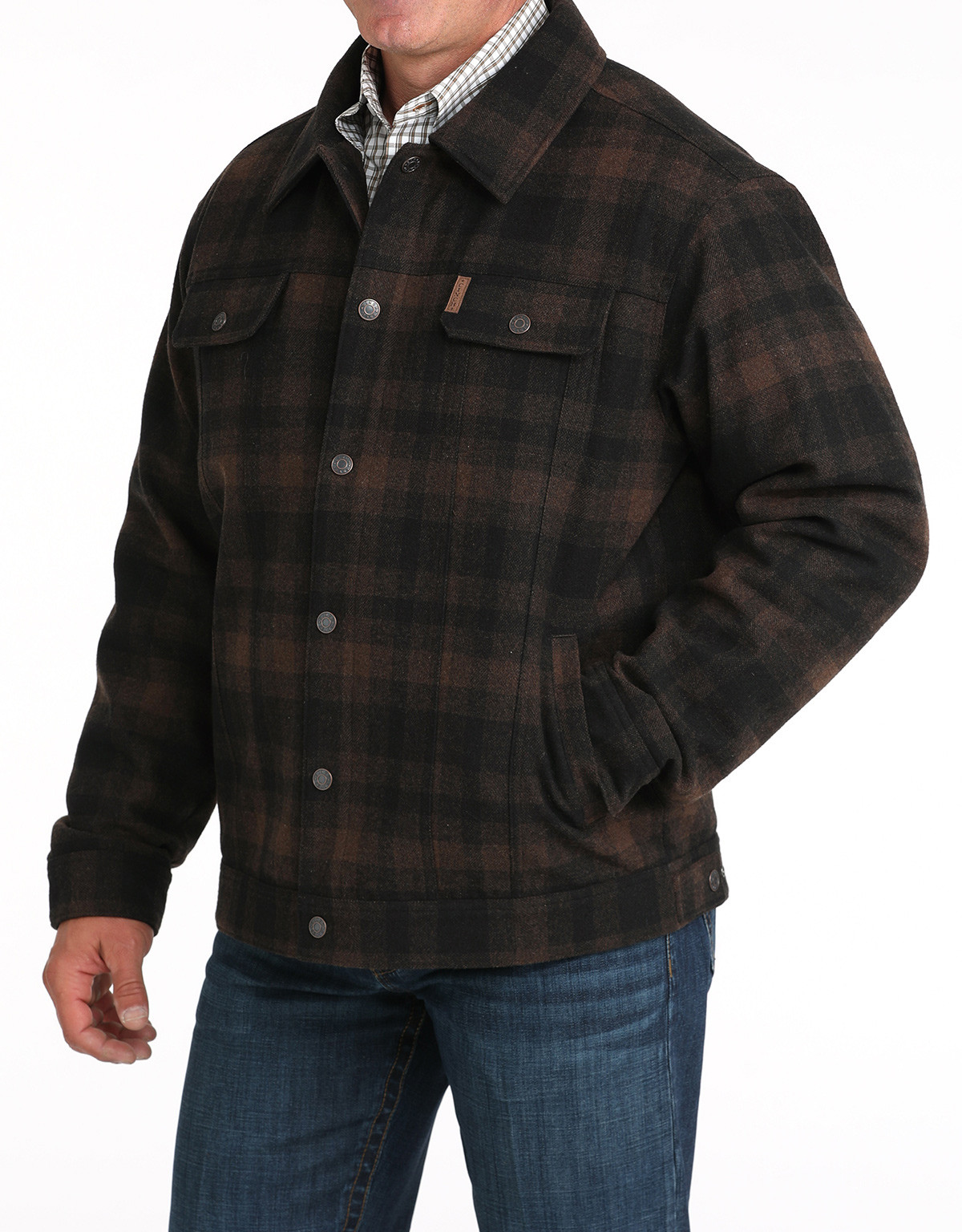 Cinch Men's Wool Plaid Snap Trucker Jacket - Brown