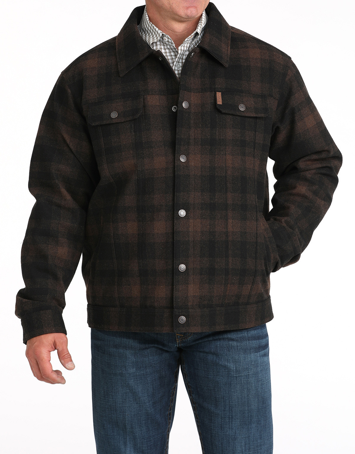 Cinch Men's Wool Plaid Snap Trucker Jacket - Brown