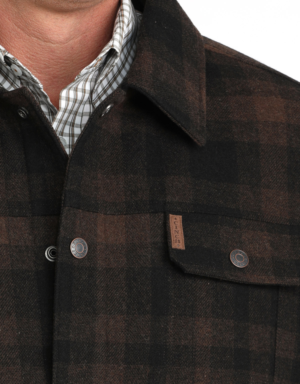 Cinch Men's Wool Plaid Snap Trucker Jacket - Brown