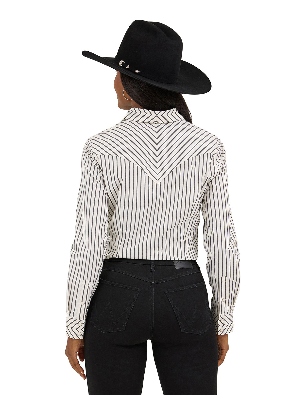 Wrangler Retro Women's Long Sleeve Stripe Snap Shirt - White/Grey
