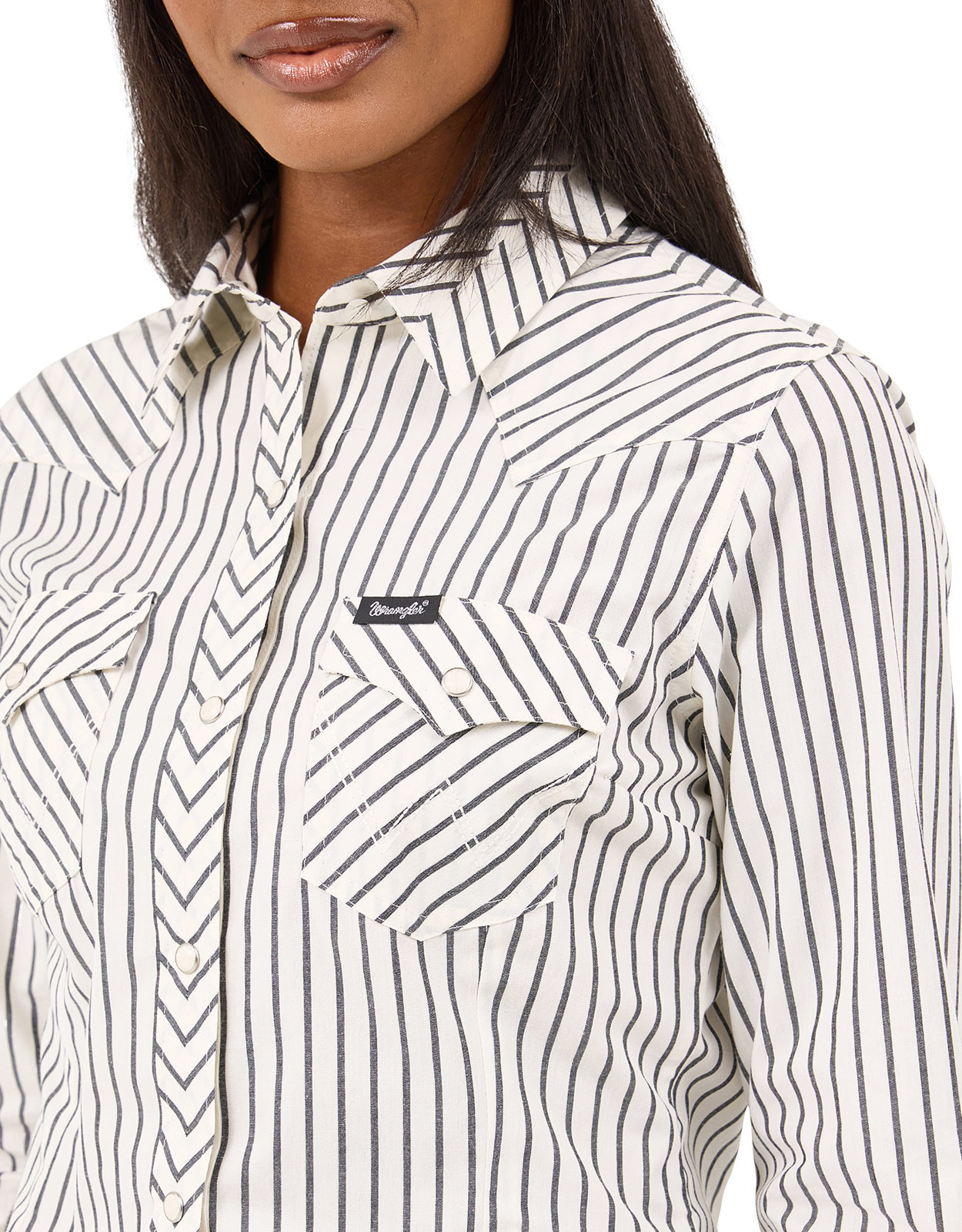 Wrangler Retro Women's Long Sleeve Stripe Snap Shirt - White/Grey