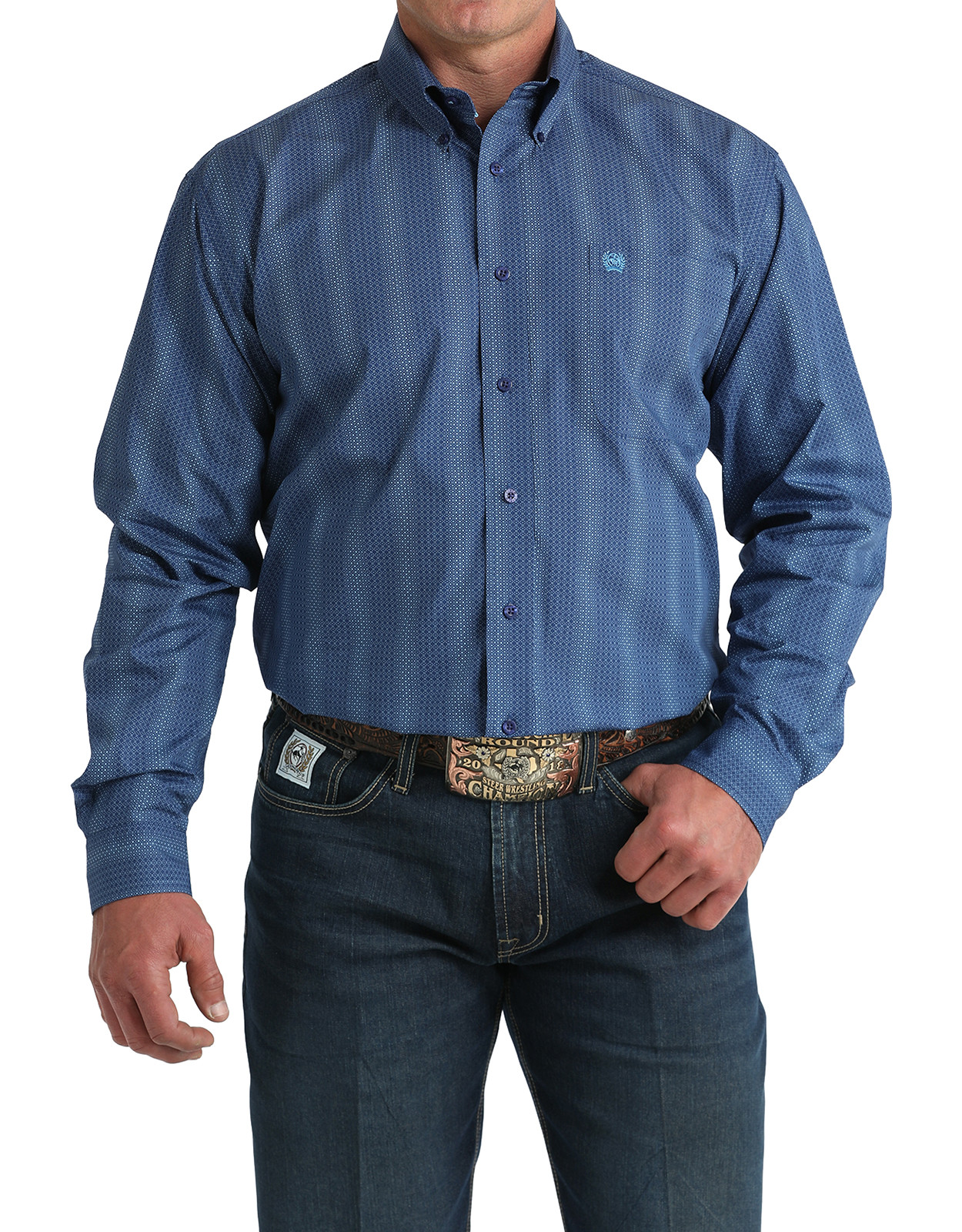 Cinch Men's Long Sleeve Print Button Down Shirt - Blue