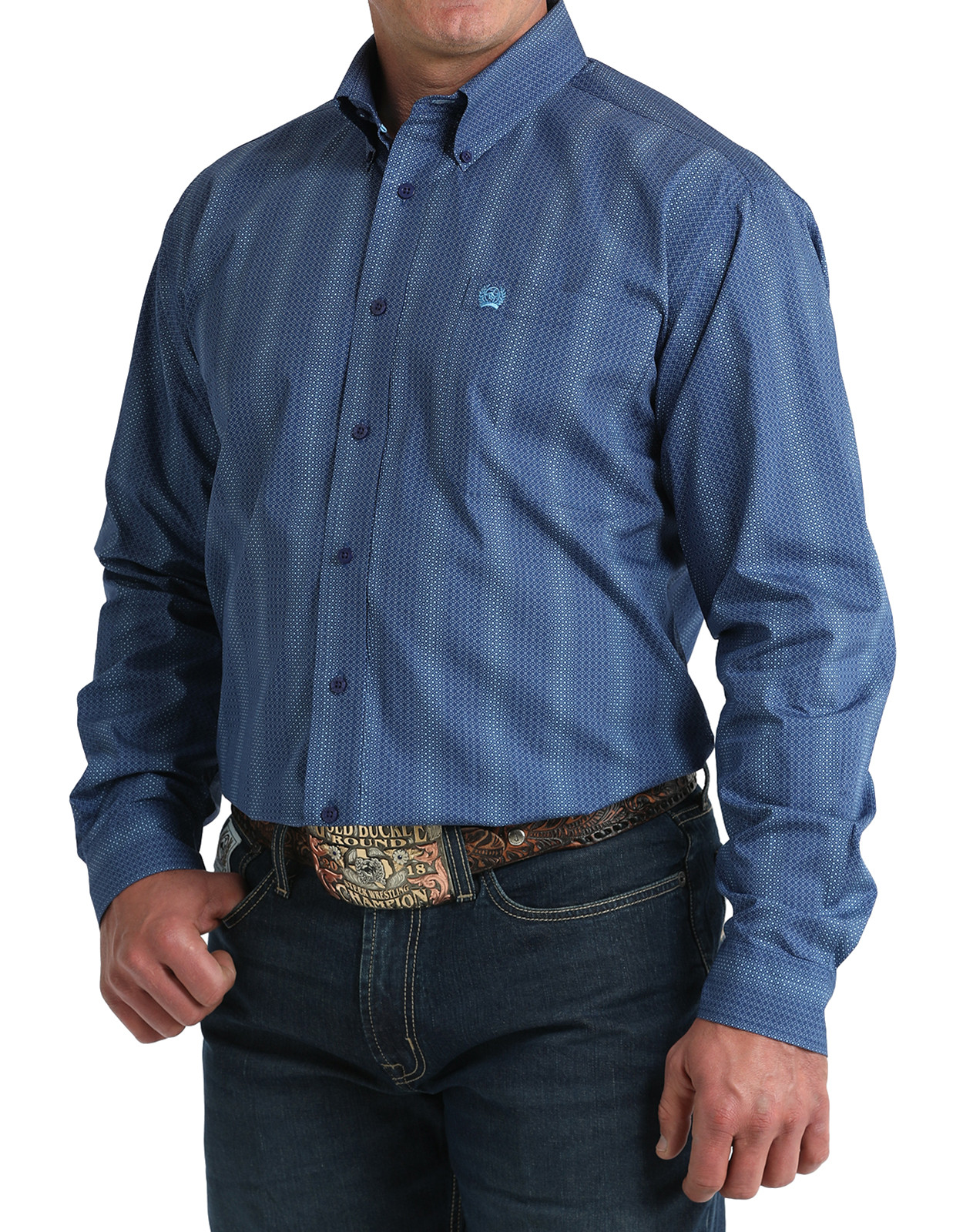 Cinch Men's Long Sleeve Print Button Down Shirt - Blue
