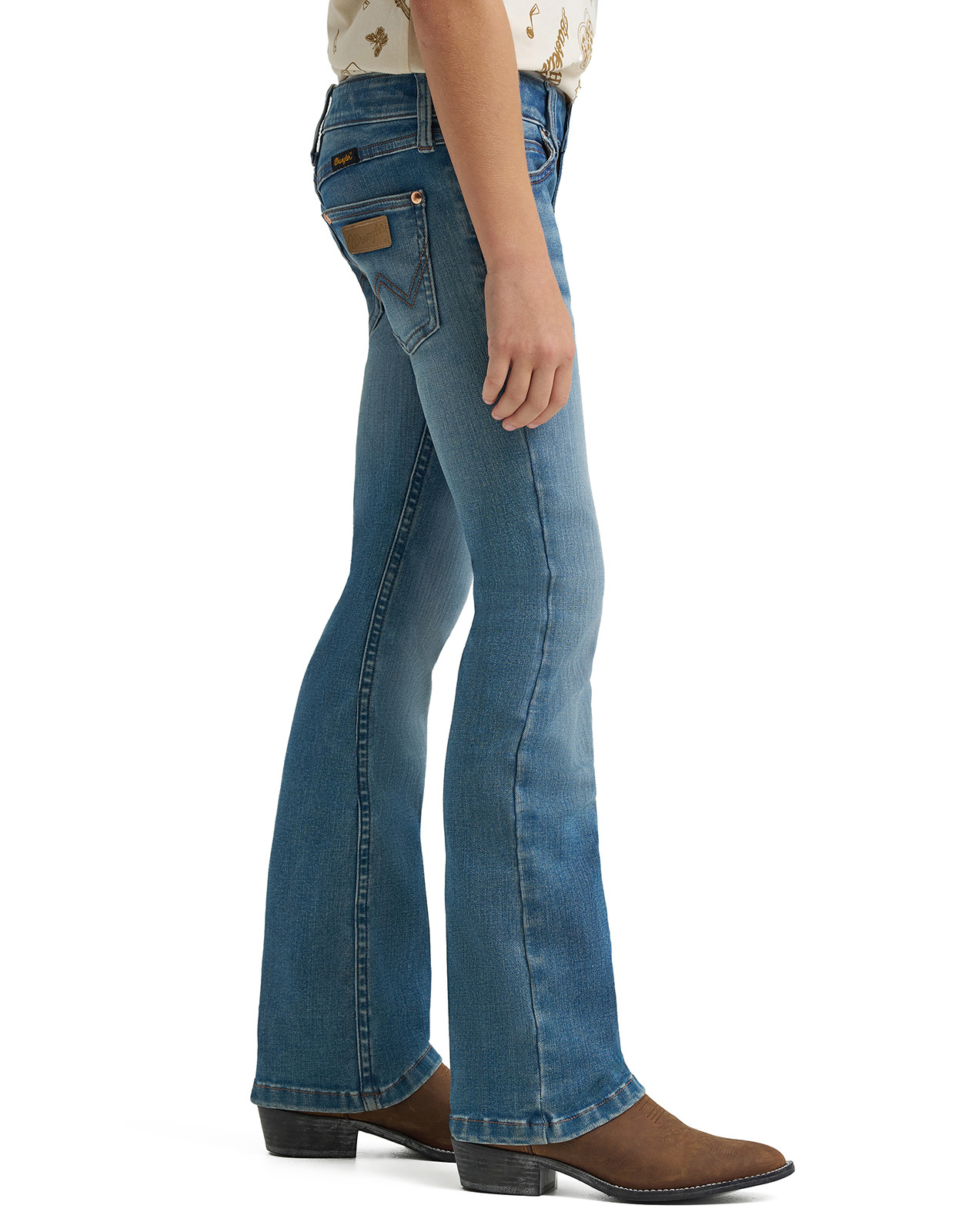 Wrangler Girls' Lainey Wilson Stretch Mid Rise Slim Fit Boot Cut Jeans (Sizes 7-20) - Wrangler Blue