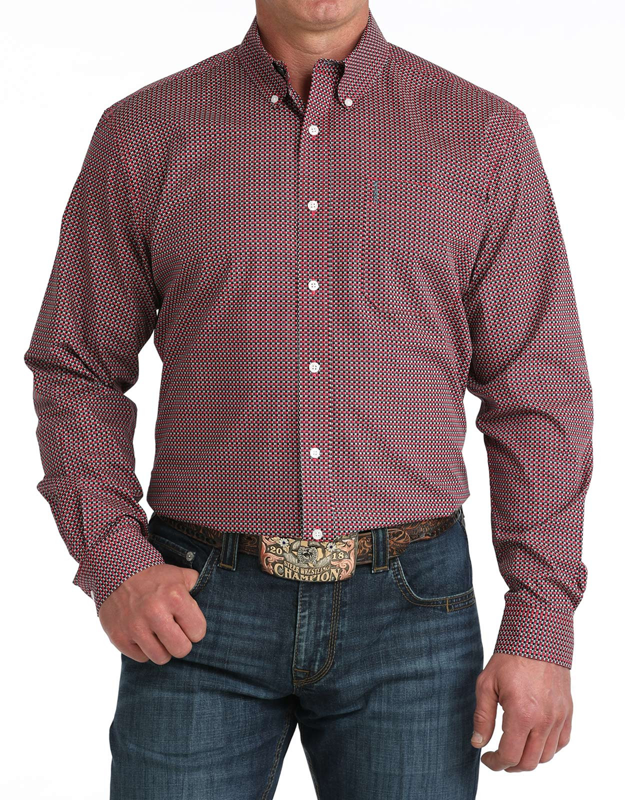 Cinch Men's Modern Fit Long Sleeve Print Button Down Shirt - Pink