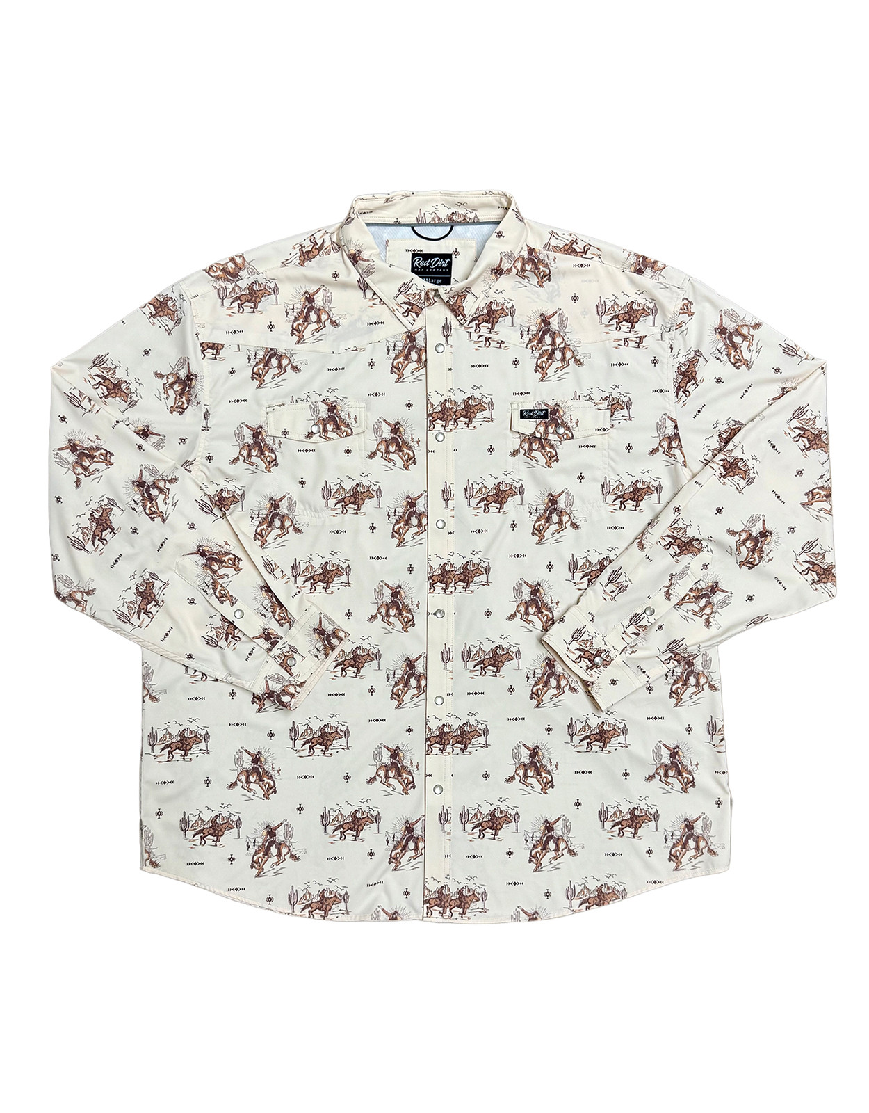 Red Dirt Men's Day Worker Long Sleeve Print Snap Shirt - Cream/Brown