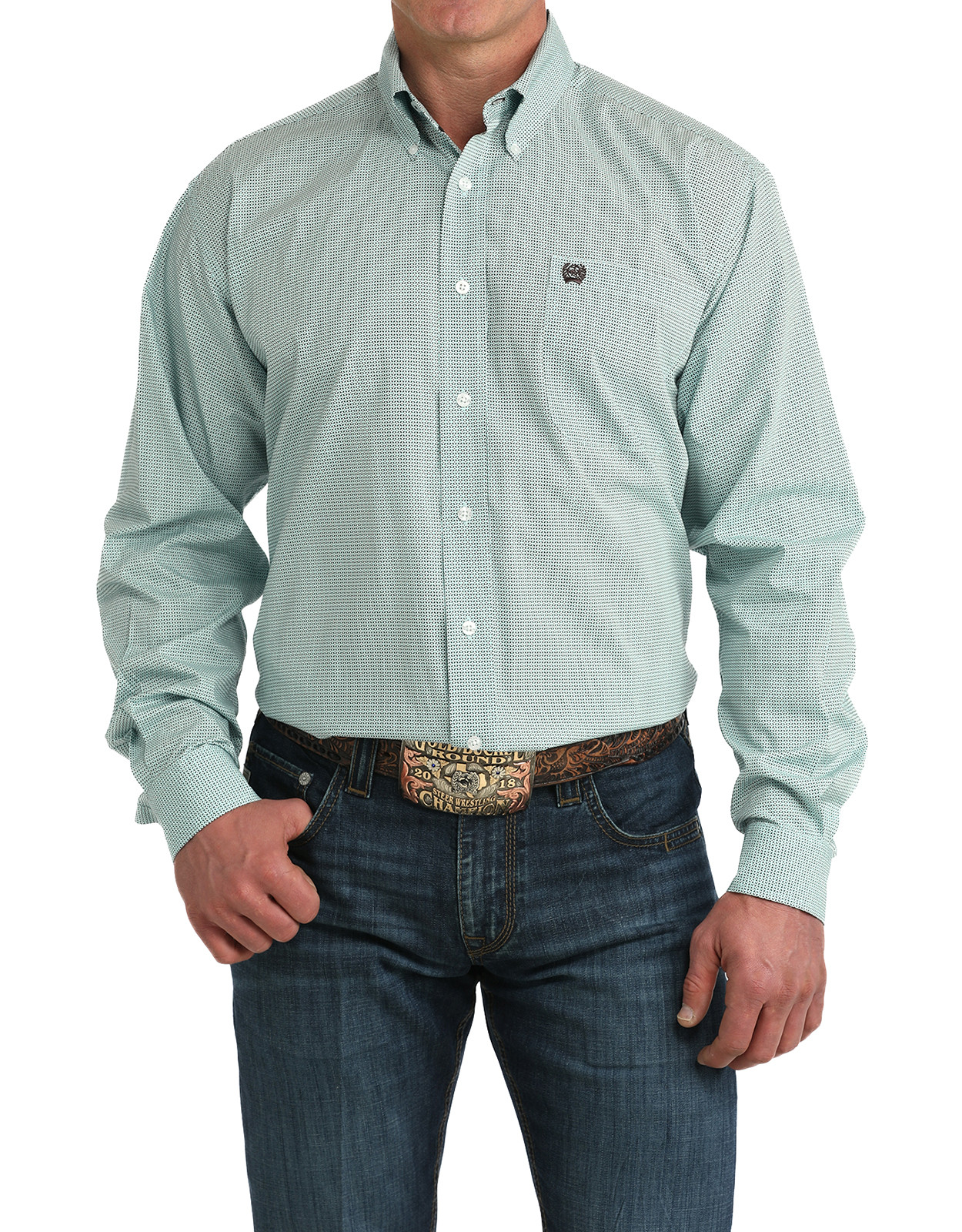 Cinch Men's Long Sleeve Print Button Down Shirt - Blue/Black