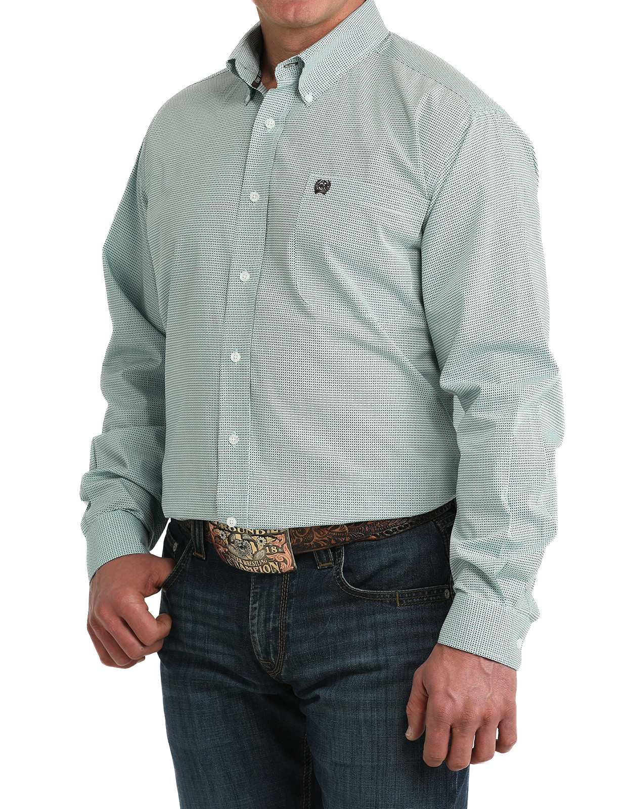 Cinch Men's Long Sleeve Print Button Down Shirt - Blue/Black